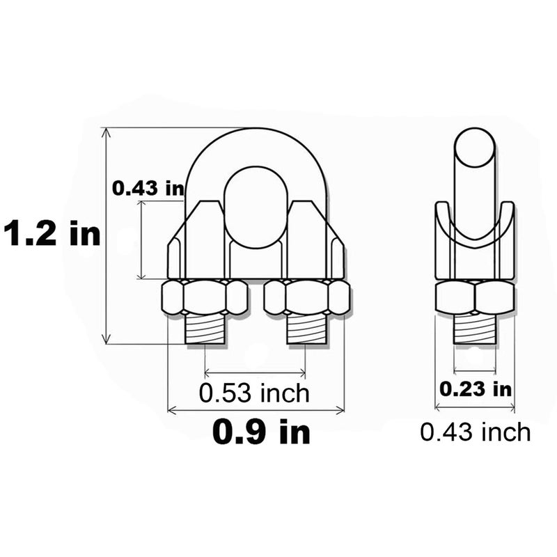 Hulless 1/4 Inch 6mm Wire Rope Clamps Clip 304 Stainless Steel Cable Clip Fastener 12 Pcs - Image 3
